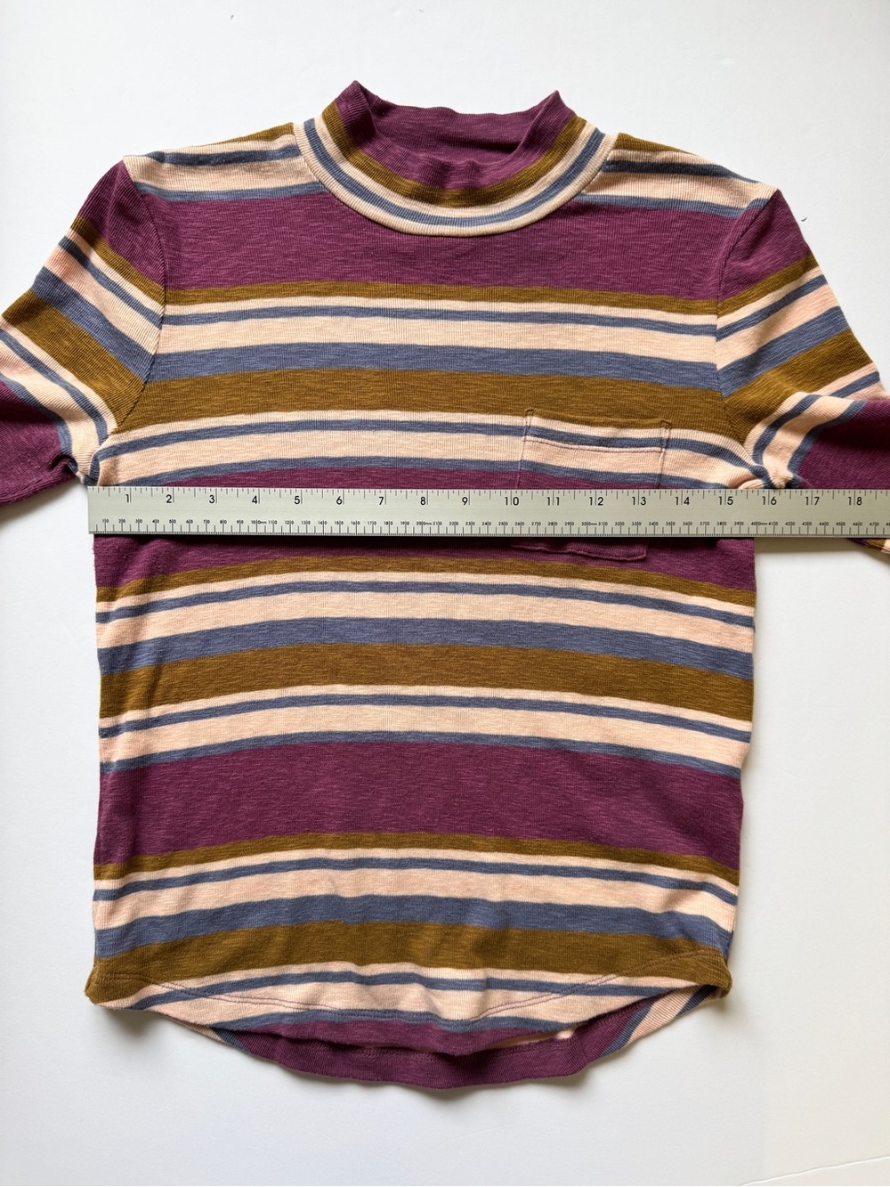 Madewell Mock Neck Shirt Tail Tee in Stripe Short Sleeve Knit Top Sz M - Picture 8 of 12